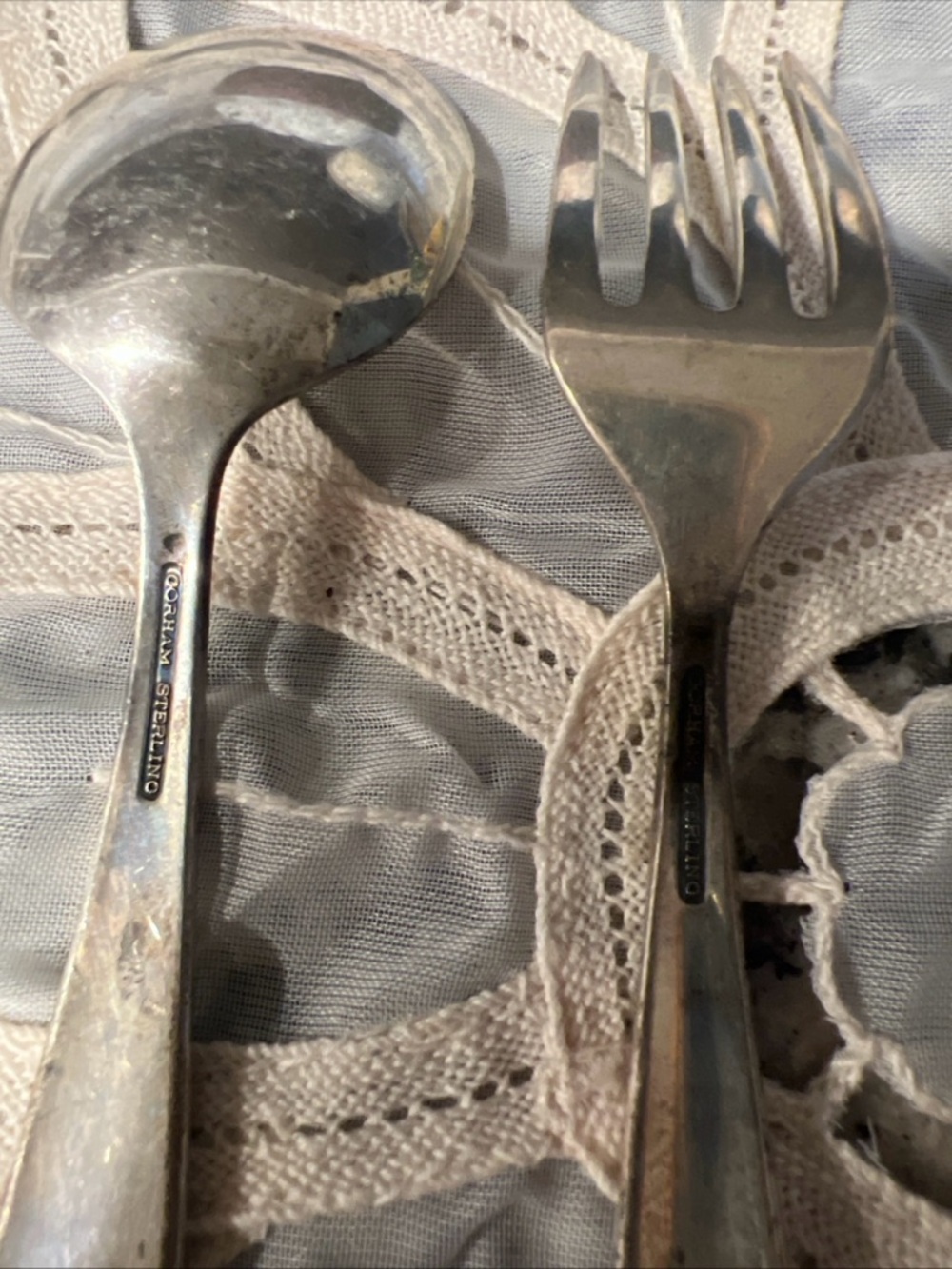 Vintage Silver-Tone Children's Spoon and Fork Set - Silver - Picture 2 of 2